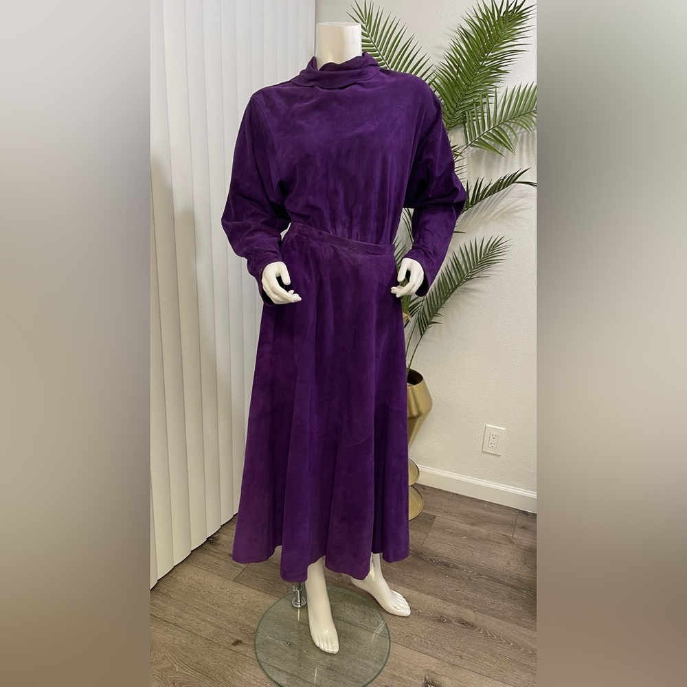 Vintage leather Maglia Purple Midi A-Line 2 pieces Dress for Cocktail Nights